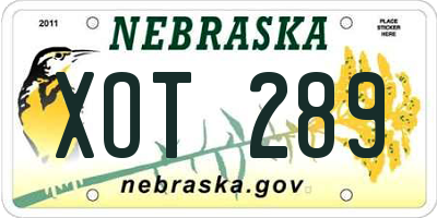 NE license plate XOT289