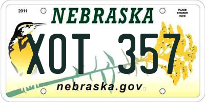 NE license plate XOT357