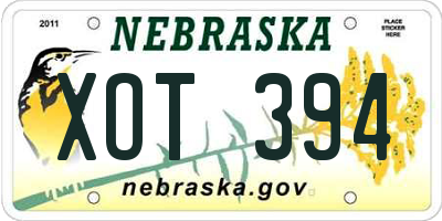 NE license plate XOT394