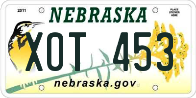 NE license plate XOT453