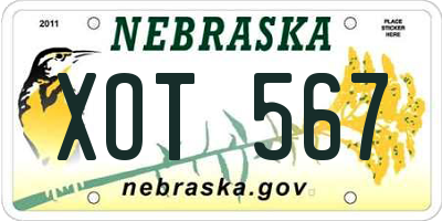 NE license plate XOT567