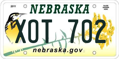 NE license plate XOT702