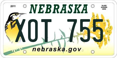NE license plate XOT755