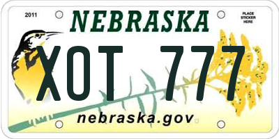 NE license plate XOT777