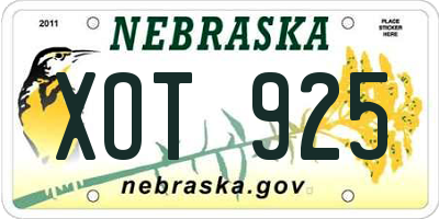 NE license plate XOT925