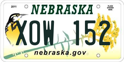 NE license plate XOW152