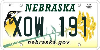 NE license plate XOW191