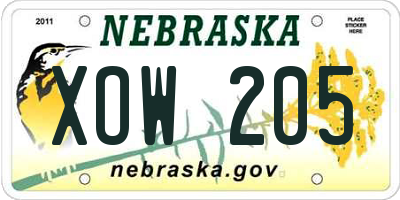 NE license plate XOW205