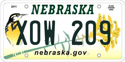 NE license plate XOW209
