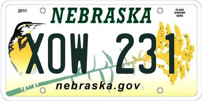 NE license plate XOW231