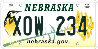 NE license plate XOW234