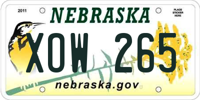 NE license plate XOW265