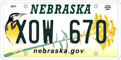NE license plate XOW670