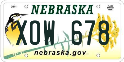 NE license plate XOW678