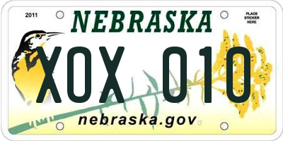 NE license plate XOX010