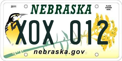 NE license plate XOX012