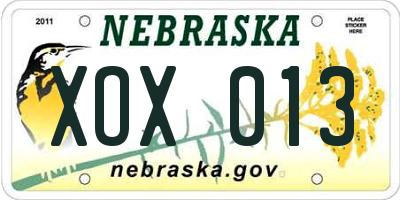 NE license plate XOX013