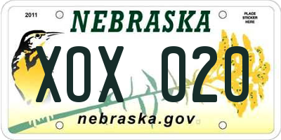 NE license plate XOX020
