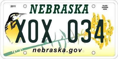 NE license plate XOX034
