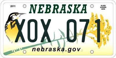 NE license plate XOX071