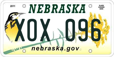 NE license plate XOX096