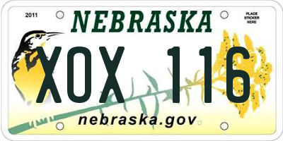 NE license plate XOX116