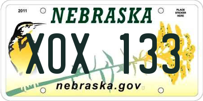 NE license plate XOX133