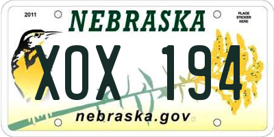NE license plate XOX194