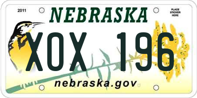 NE license plate XOX196