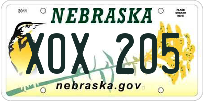 NE license plate XOX205