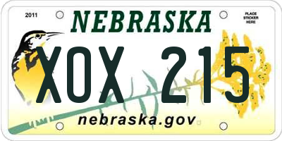 NE license plate XOX215