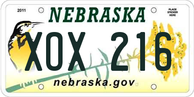 NE license plate XOX216