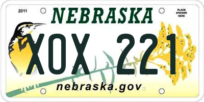 NE license plate XOX221