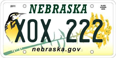 NE license plate XOX222