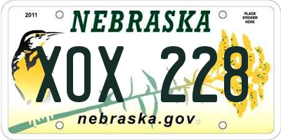 NE license plate XOX228