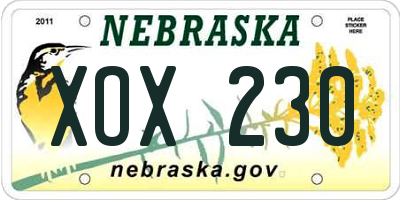 NE license plate XOX230
