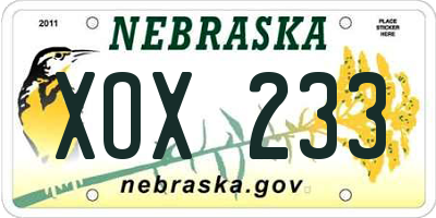 NE license plate XOX233