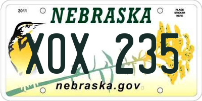 NE license plate XOX235
