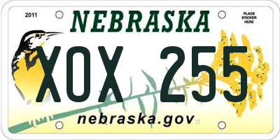 NE license plate XOX255