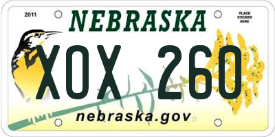 NE license plate XOX260