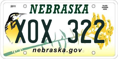NE license plate XOX322