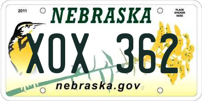 NE license plate XOX362