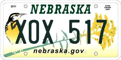 NE license plate XOX517