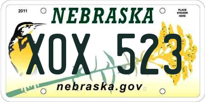 NE license plate XOX523