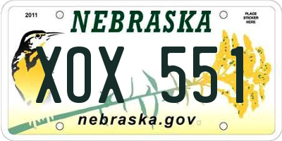 NE license plate XOX551