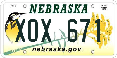 NE license plate XOX671