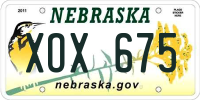 NE license plate XOX675
