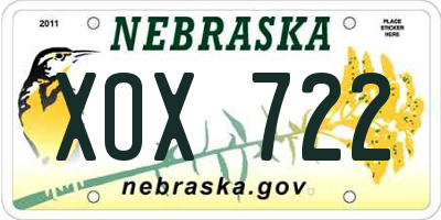 NE license plate XOX722