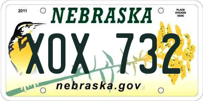 NE license plate XOX732