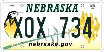 NE license plate XOX734